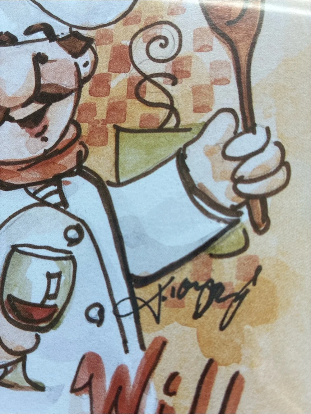 Whimsical Italian Decor Chef Illustration Wall Art Print in Cream and Brown